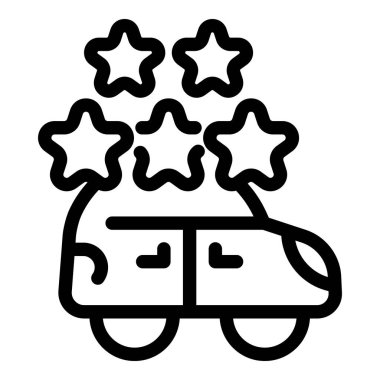 Üzerinde beş yıldız bulunan, olumlu geri bildirim ve müşteri memnuniyetini temsil eden basit bir araba simgesi