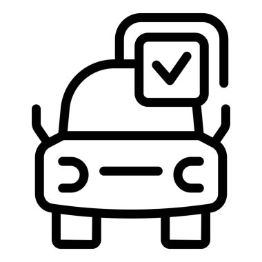 Otomotiv denetiminden geçen bir arabanın basit çizgi simgesi, otomotiv güvenliği ve güvenilirliğini simgeliyor