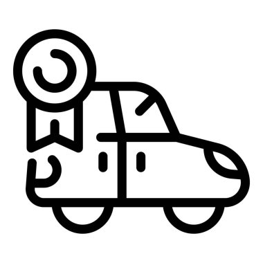 Bir arabanın güvenlik testini geçtiği için madalya alması çizgi simgesi stili grafik konsepti