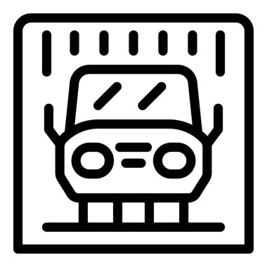 Yıkanan bir arabanın siyah beyaz simgesi, yukarıdan fışkıran su, araba yıkamayı simgeliyor.