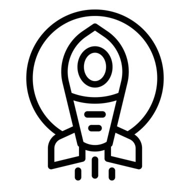Çemberin içine fırlatılan bir roket gemisinin çizgi çizimi, başlangıç, yenilik ve keşif önerisi