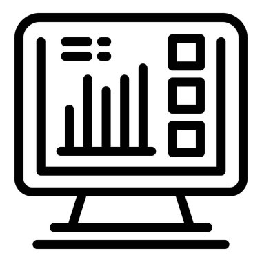 Bir masaüstü bilgisayarının basit satır simgesi çubuklarla istatistiksel grafik gösteren, iş ve finans için veri analizini temsil eden