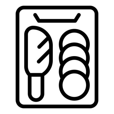 Ekmek ve tabakları olan basit bir sofra takımının simgesi. Restoran menüleri ya da yemek servisi için mükemmel.