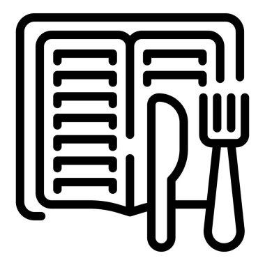 Bir restoran menüsünü temsil eden yanına çatal ve bıçak yerleştirilmiş menü kitabını aç