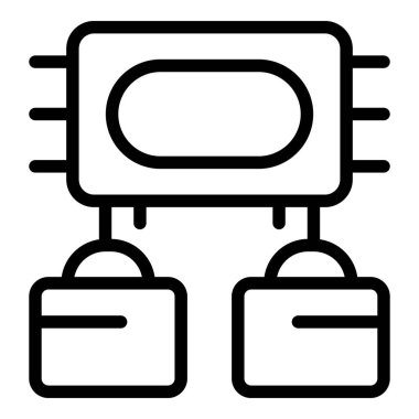 Otomasyon ve teslimat gibi kavramları temsil eden kutuları taşıyan bir robotun basit çizgi simgesi