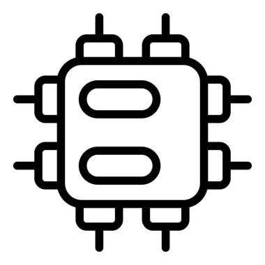 Entegre bir devrenin veri işleme ve teknolojisini temsil eden, pimleri olan çizgi resim simgesi