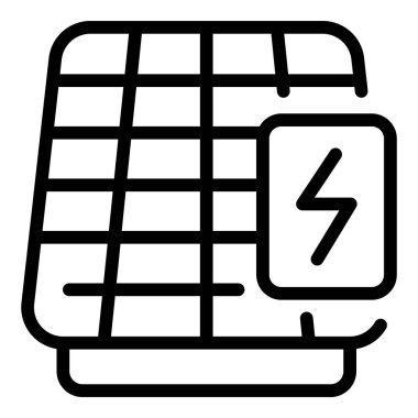 Elektrik üreten bir güneş panelinin basit siyah beyaz çizimi