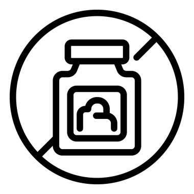 Yasak sembollü bir destek kavanozunu tasvir eden minimalist simge, kısıtlama veya yasaklama mesajı iletiyor