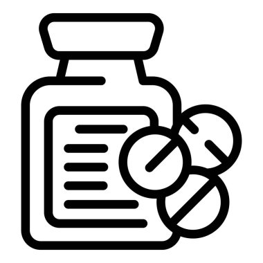 Tıbbi tedavi için reçeteli ilaç şişesinin çizgi çizimi