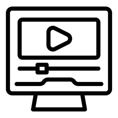 Bir video düzenleme programının biçimlendirilmiş simgesi bir masaüstü bilgisayarında çalışıyor, düzenleme araçlarını ve bir çalma düğmesini gösteriyor