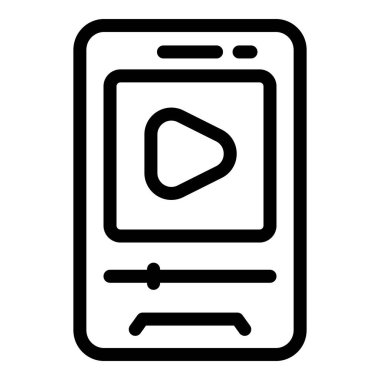Video oynatıcı arayüzü olan bir akıllı telefonun satır simgesi, mobil video yayıncılığı, multimedya uygulamaları ve çevrimiçi eğlence uygulamaları ile ilgili projeler için ideal