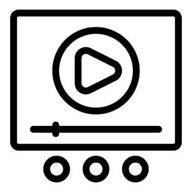 Yükleme çubuğunu gösteren bir video oynatıcı arayüzünün basit siyah ve beyaz simgesi ve aşağıdaki üç seçenekle oynat