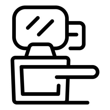 Modern bir klinik odasında boş bir hastane yatağını gösteren tıbbi ekipmanların doğrusal simgesi