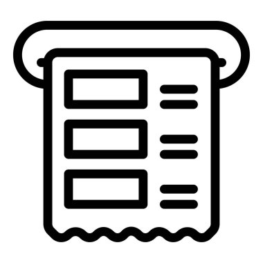 Basit bir satış noktasının siyah beyaz simgesi. Müşteri makbuzu yazdırıyor.