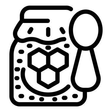 Üzerinde bal peteği deseni olan açık bir bal kavanozunun çizgi çizimi.