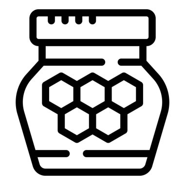 Bal peteği desenli bal kavanozunun çizgi sanat simgesi. Balla ilgili temaları temsil etmek için mükemmel.