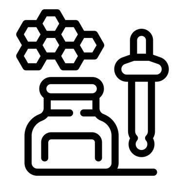 Kavanozun çizgi simgesi ve bal petekli bir damlatıcı, bal bazlı kozmetiği temsil ediyor.