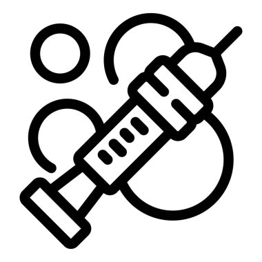 Bir şırınganın baloncuklar oluşturan, aşılama, tıbbi prosedürleri veya sağlık hizmetlerini temsil eden basit cesur bir taslak simgesi.