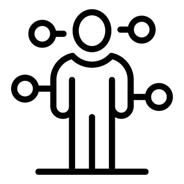 Bir ağın farklı noktalarını yöneten bir işadamının çizgi çizimi