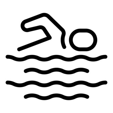 Minimalist çizgiler, ön emekleme hareketinde yüzen bir sporcunun çizimi.