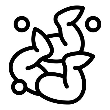 Yüzen iki karidesin minimalist çizimi. Vücutları kalp şeklinde.