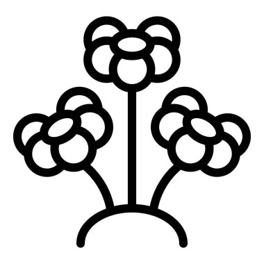 Üç büyük çiçekli basit bir siyah beyaz çizgi çizimi.
