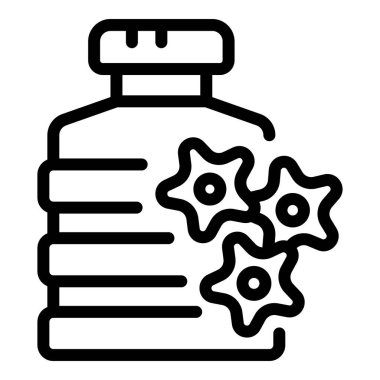 Temel minerallerin teslimatını temsil eden dönen vitesli bir su şişesinin basit siyah beyaz çizgili sanat simgesi