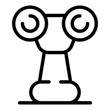 Beyaz zemin üzerinde ince siyah çizgiler çizilmiş basit dürbün simgesi, arama ve arama kavramını temsil eder