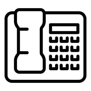 Numaraları çevirme düğmeleri olan, iş yerindeki iletişimi temsil eden basit bir ofis telefonu