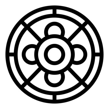 Yuvarlak bir süsün basit siyah-beyaz çizimi, uyum ve dengeyi temsil ediyor.