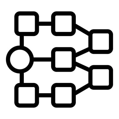 Karmaşık bir veri yapısını temsil eden birbirine bağlı kare blokları gösteren minimalist akış şeması