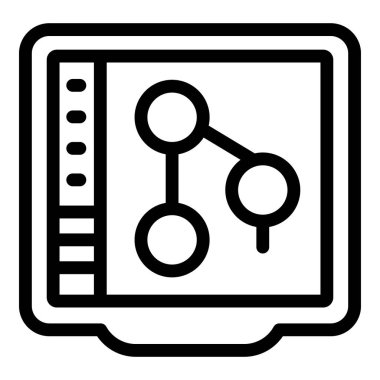 Bilgisayar ekranında bağlı veri noktalarıyla yazılım geliştirme sürecinin satır sanat simgesi