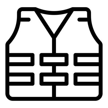 Bir can yeleğinin basit siyah-beyaz çizgisi çizimi, genellikle suyla ilgili aktivitelerde güvenlik için kullanılır.