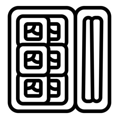 Restoran menüsü ve teslimat servisi için suşi ruloları ve çubuklarla plastik kutuyu aç.