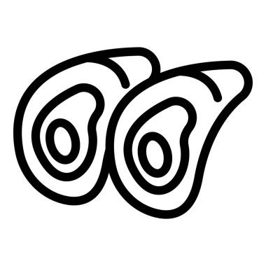 İki istiridyenin basit sanat simgesi, taze ve lezzetli bir deniz ürünleri yemeği öneriyor.