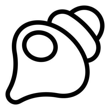 Yuvarlak bir açılışı olan deniz kabuğunun basit bir çizimi, beyaz arka planda koyu siyah bir ana hatla çizilmiş.