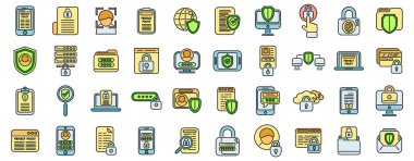 Gizlilik Politikası simgeleri ana hatları belirledi. Güvenlik standardı. Avrupa Gdpr ince çizgi rengi beyaz üzerine düz