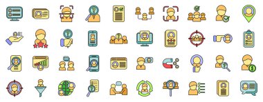 Müşteri simgelerinizi ana hatları belirleyin. Kart CMS. Veri müşterisi beyaz üzerinde ince çizgi rengi düz