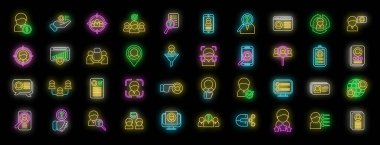 Müşteri simgelerinizi ana hatları belirleyin. Kart CMS. Siyah üzerine veri müşteri neon rengi