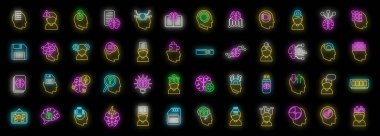 Bellek simgeleri dış hat vektörünü ayarlar. Beyin Alzheimer 'ı. Siyah üzerine neon rengi