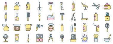 Güzellik salonu simgeleri ana hatları belirler. Makyöz. Gelin bakımı ince çizgi beyazı düz