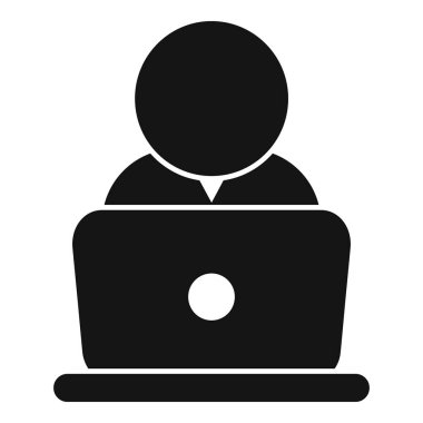 Bilgisayarında çalışan bir iş adamı, basit ve modern bir sembol.