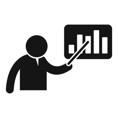 Büyüyen bir tabloya işaret eden bir iş adamının siyah beyaz simgesi. Web siteleri ve sunumlar için mükemmel.