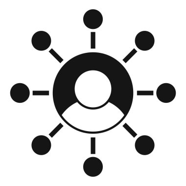 Bir ağdaki küresel ortaklarla bağlantı kuran bir iş adamının simgesi, takım çalışmasını ve uluslararası işbirliğini sembolize ediyor