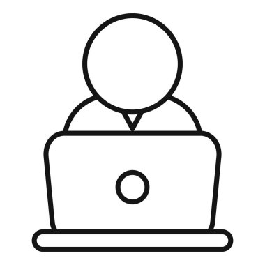 Bilgisayarında çalışan bir iş adamının basit bir simgesi. Ofis işleri ve verimliliği temsil etmek için mükemmel.