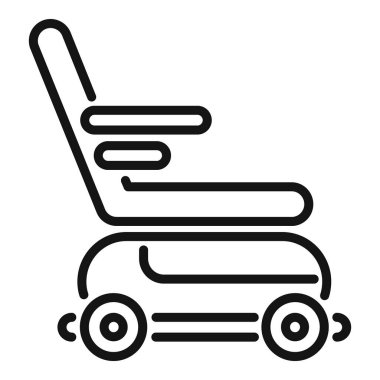 Motorlu tekerlekli sandalyenin çizgi resim simgesi ileri gidiyor, web siteleri ve uygulamalar için ideal