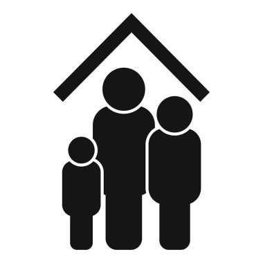 Üç kişilik aile, bir çatının sembolik temsili altında duruyor.
