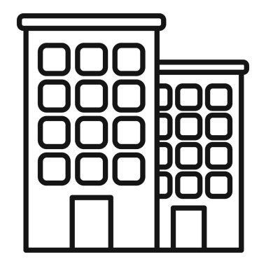 Bir iş merkezini temsil eden iki ofis binasının çizgi sanat simgesi.