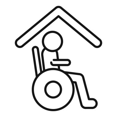 Tekerlekli sandalyeyle evde oturan birinin çizgi çizimi.