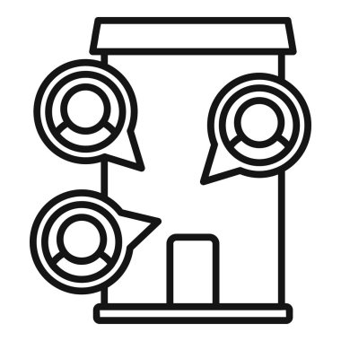 Konuşma baloncukları olan bir binanın çizgi simgesi fikirleri paylaşan insanları temsil ediyor